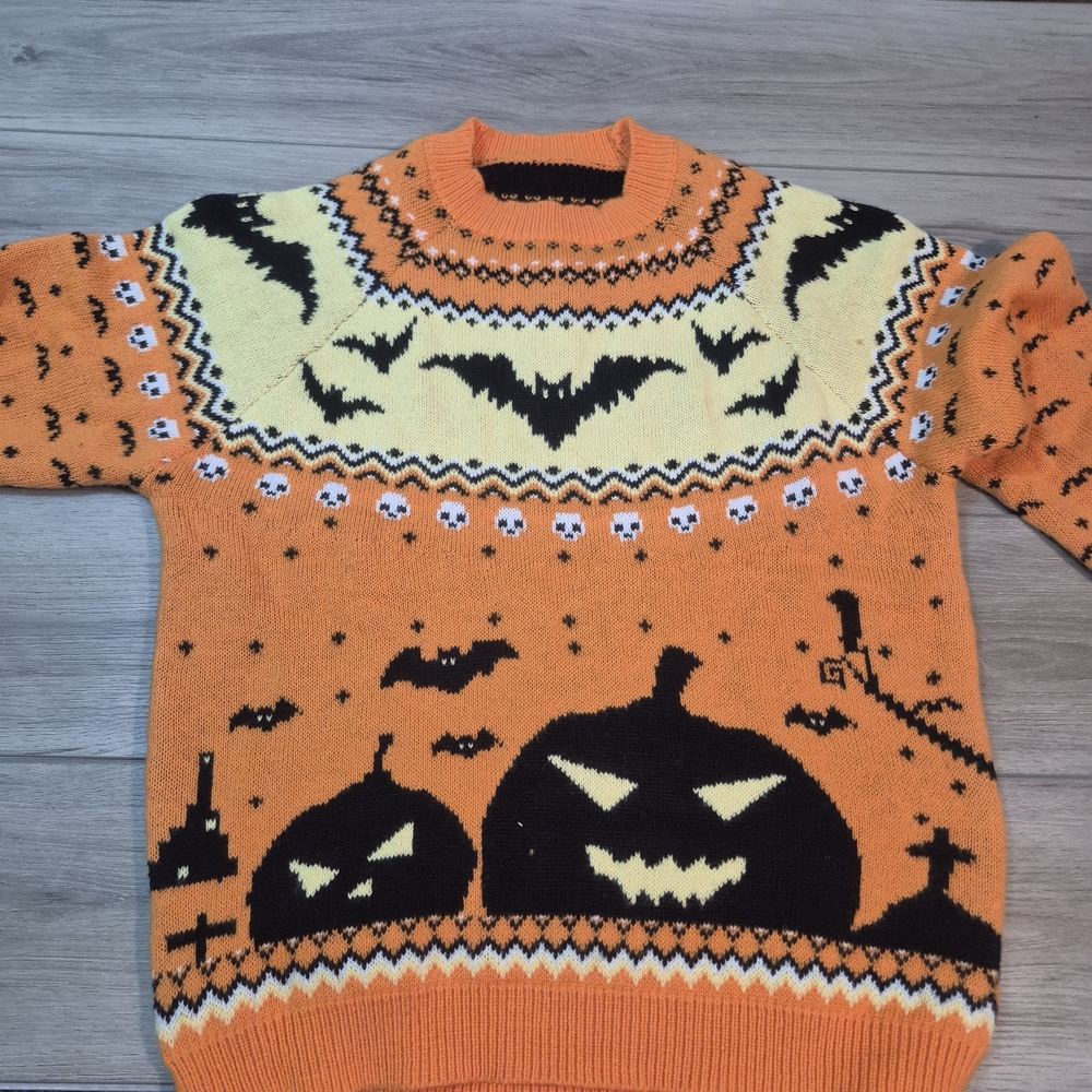 Halloween Themed Orange and Black Crewneck Sweater